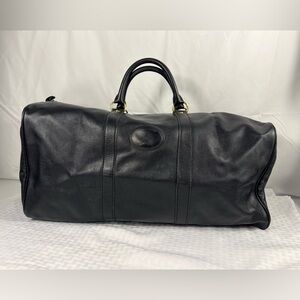 4903: Longchamp Le Foulonné Black Leather Weekender Duffel Travel Bag